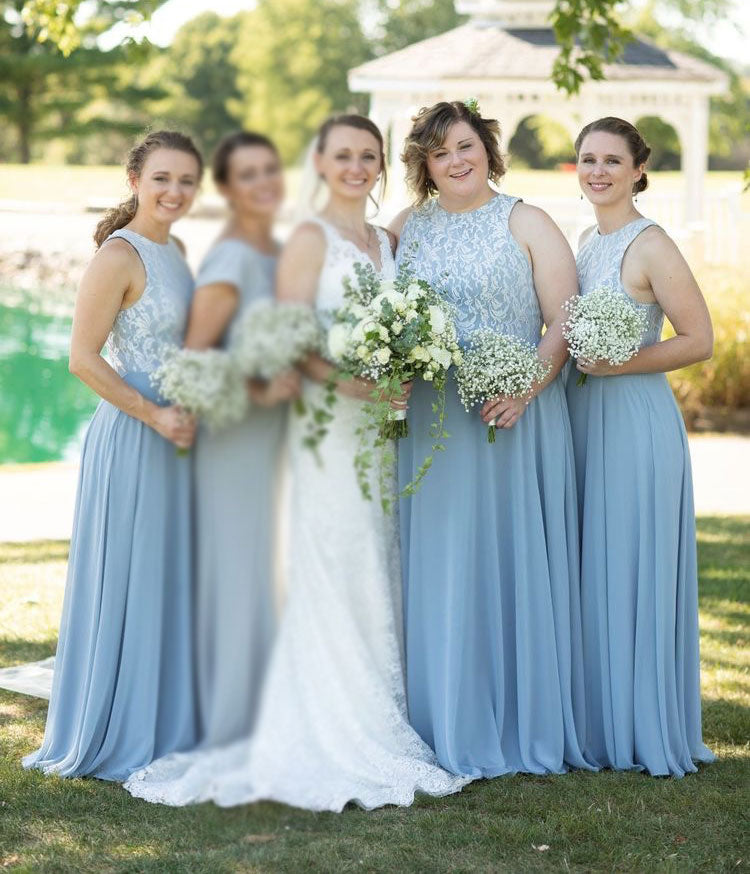 Elegant Blue Bridesmaid Dresses with Lace for Wedding Party