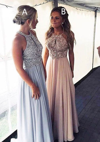 Elegant Chiffon Beaded Long Prom Dresses for Women