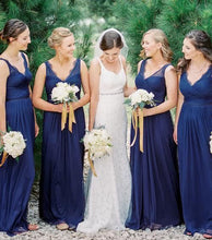 Load image into Gallery viewer, V Neck Long Bridesmaid Dresses for Wedding Party