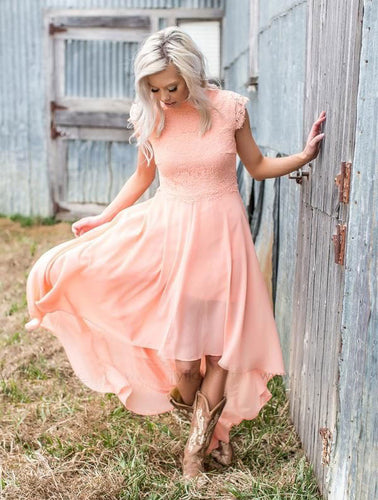 Country High Neck Bridesmaid Dresses with Appliques Lace