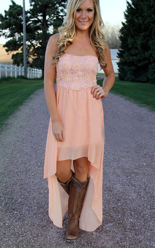 Country Peach Pink Short Hi Low Bridesmaid Dresses