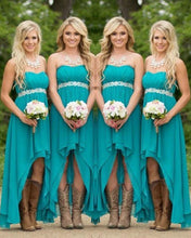 Cargar imagen en el visor de la galería, Country Strapless Royal Blue Bridesmaid Dresses Waist with Beading