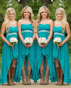 Country Strapless Royal Blue Bridesmaid Dresses Waist with Beading