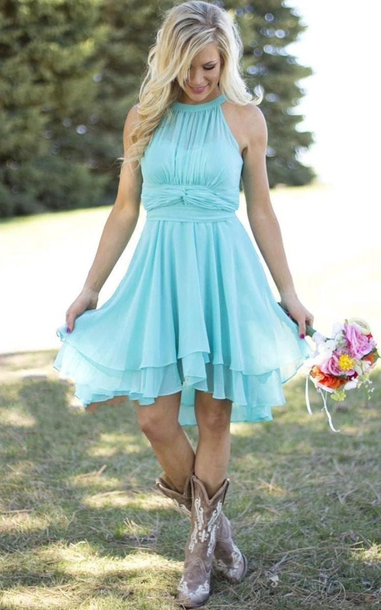 Short Blue Bridesmaid Dresses for Wedding Party