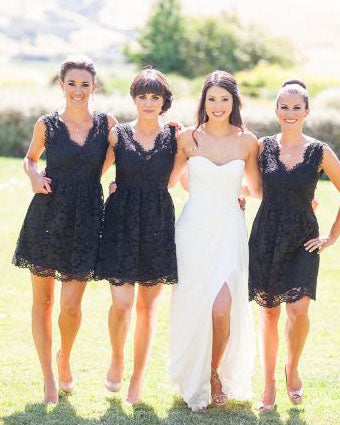 V Neck Lace Bridesmaid Dresses for Wedding Party