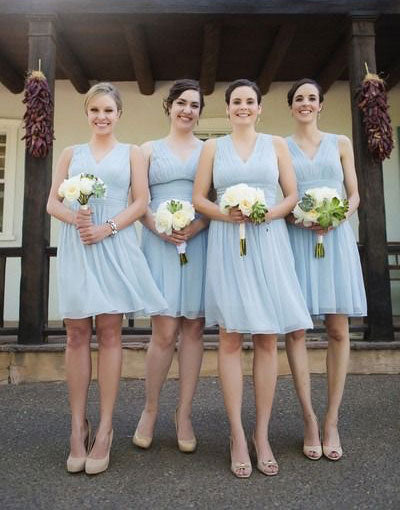 V Neck Blue Bridesmaid Dresses for Wedding Party