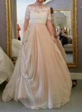 Charger l&#39;image dans la galerie, bateau wedding dresses with appliques lace short sleeves