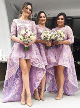 Load image into Gallery viewer, Hi Low Lace Lanvender Bridesmaid Dresses with Lace