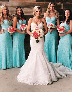 Sweetheart Blue Lace Bridesmaid Dresses for Wedding Party