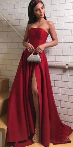 Strapless Slit Side Red Long Prom Dresses for Women