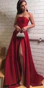 Strapless Slit Side Red Long Prom Dresses for Women