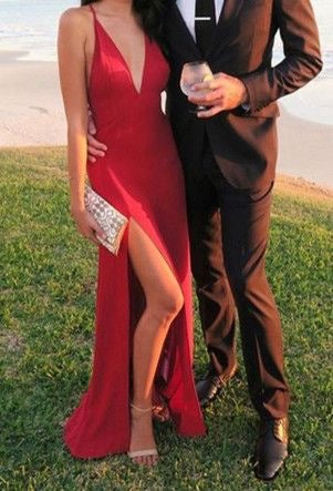 V Neck Slit Side Prom Dresses for Women Under 100