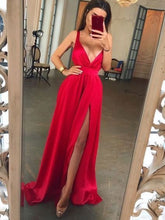 Laden Sie das Bild in den Galerie-Viewer, V Neck Slit Side Long Prom Dresses Under 100