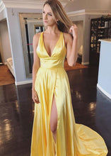 Load image into Gallery viewer, V nEck Yellow Prom dresses