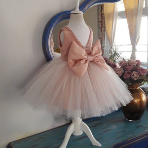 Sweet Flower Girl Dresses with Pearls Tea Length Birthday Gown