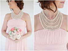 Load image into Gallery viewer, Pink Bridesmaid Dresses Chiffon for Wedding Party with Pearls