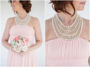 Pink Bridesmaid Dresses Chiffon for Wedding Party with Pearls