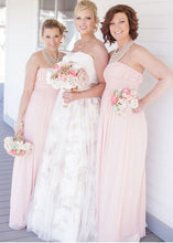 Load image into Gallery viewer, Pink Bridesmaid Dresses Chiffon for Wedding Party with Pearls