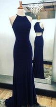 Laden Sie das Bild in den Galerie-Viewer, Halter Navy Blue Long Prom Dresses for Women under 100