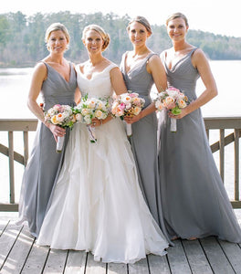 V Neck Long Bridesmaid Dresses for Wedding Party Under 100