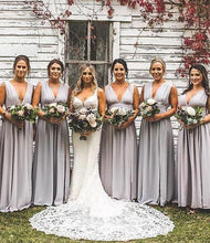 Laden Sie das Bild in den Galerie-Viewer, Deep V Neck Long Bridesmaid Dresses under 100