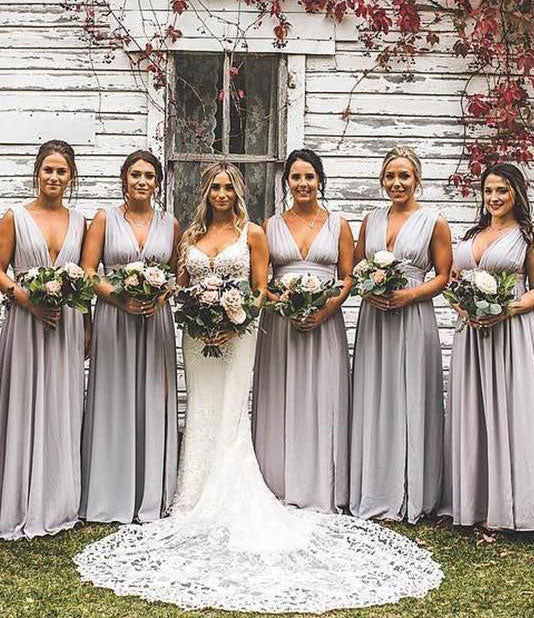 Deep V Neck Long Bridesmaid Dresses under 100