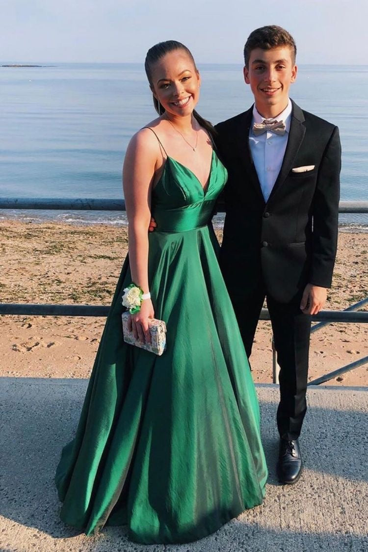 Green Spaghetii Straps Prom Dresses Under 100 DF001