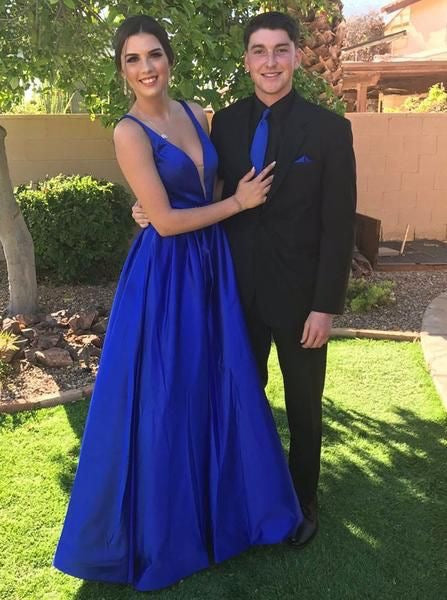 Deep V Neck Royal Blue Prom Dresses Long Gowns for women Under 100