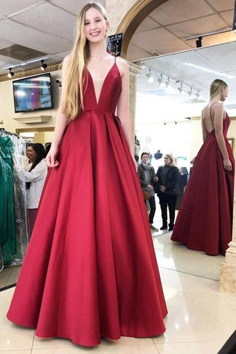 Deep V Neck Spaghetti Straps Long Prom Dresses for Women