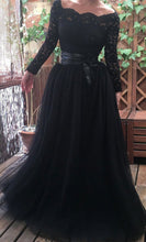 Cargar imagen en el visor de la galería, Black Prom Dresses with Long Sleeves