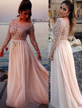 Load image into Gallery viewer, long sleeves prom dresses with beaded