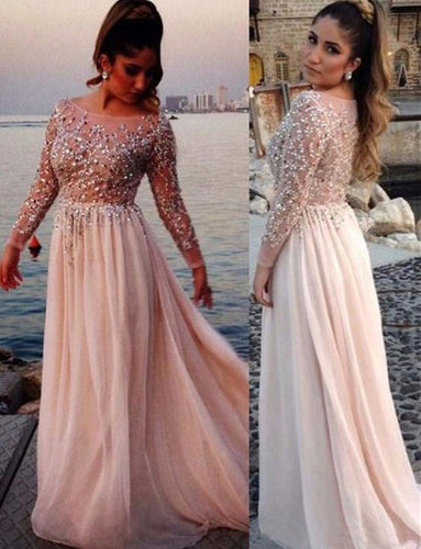long sleeves prom dresses with beaded