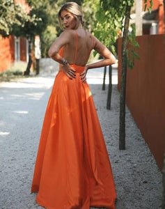 orange backless long prom dresses for women