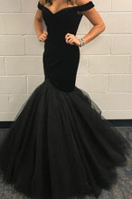 Load image into Gallery viewer, Black Off the Shouder Mermaid Prom Dresses Evening Gowns