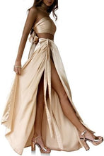 Load image into Gallery viewer, Two Piece Slit Side Prom Dresses Tie Back Under 100