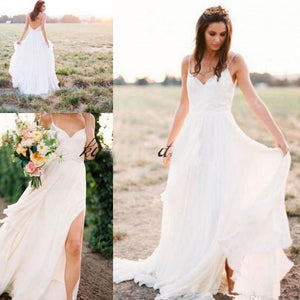 Spaghetti Straps Slit Wedding Dresses Bridal Gown