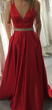 Load image into Gallery viewer, V Neck Long Prom Dresses with Pockets