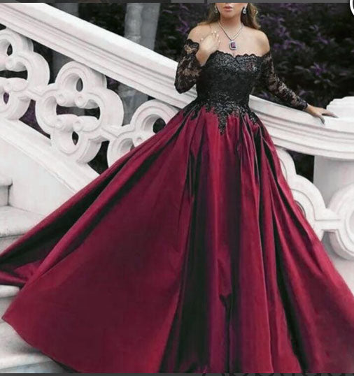 Bateau Long Prom Dresses with Full Sleeves Pageant Gown