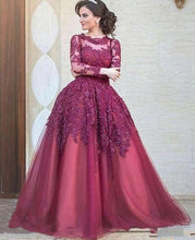 Charger l&#39;image dans la galerie, Elegant Long Tulle Prom Dresses with Appliques Sleeves