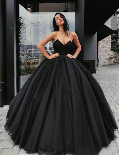 Sweetheart Black Long Prom Dresses GH008