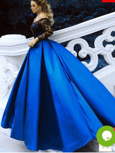 Bateau Long Prom Dresses with Full Sleeves Pageant Gown