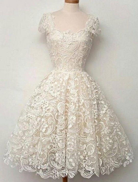 Cream Lace Tea Length Dress