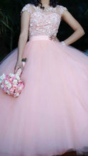 Load image into Gallery viewer, Cap Sleeves Pink Prom Dresses Tulle