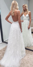 Laden Sie das Bild in den Galerie-Viewer, Backless Spaghetti Straps Wedding Dresses Bridal Gown