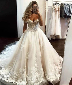 Off the Shoulder Wedding Dresses Bridal Gown with Appliques