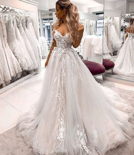 Off the Shoulder Tulle Wedding Dresses Bridal Gown with Appliques