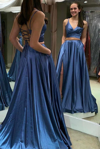Two Piece Split Side Long Prom Dresses Under 100