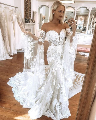 Elegant Mermaid Wedding Dresses Bridal Gown with Appliques