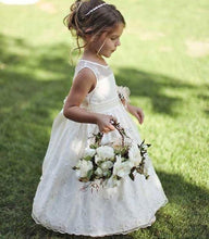 Load image into Gallery viewer, Sheer Neck Floor Length Flower Girl Dresses with Appliques