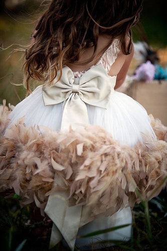 Knee Length Flower Girl Dresses with Fur